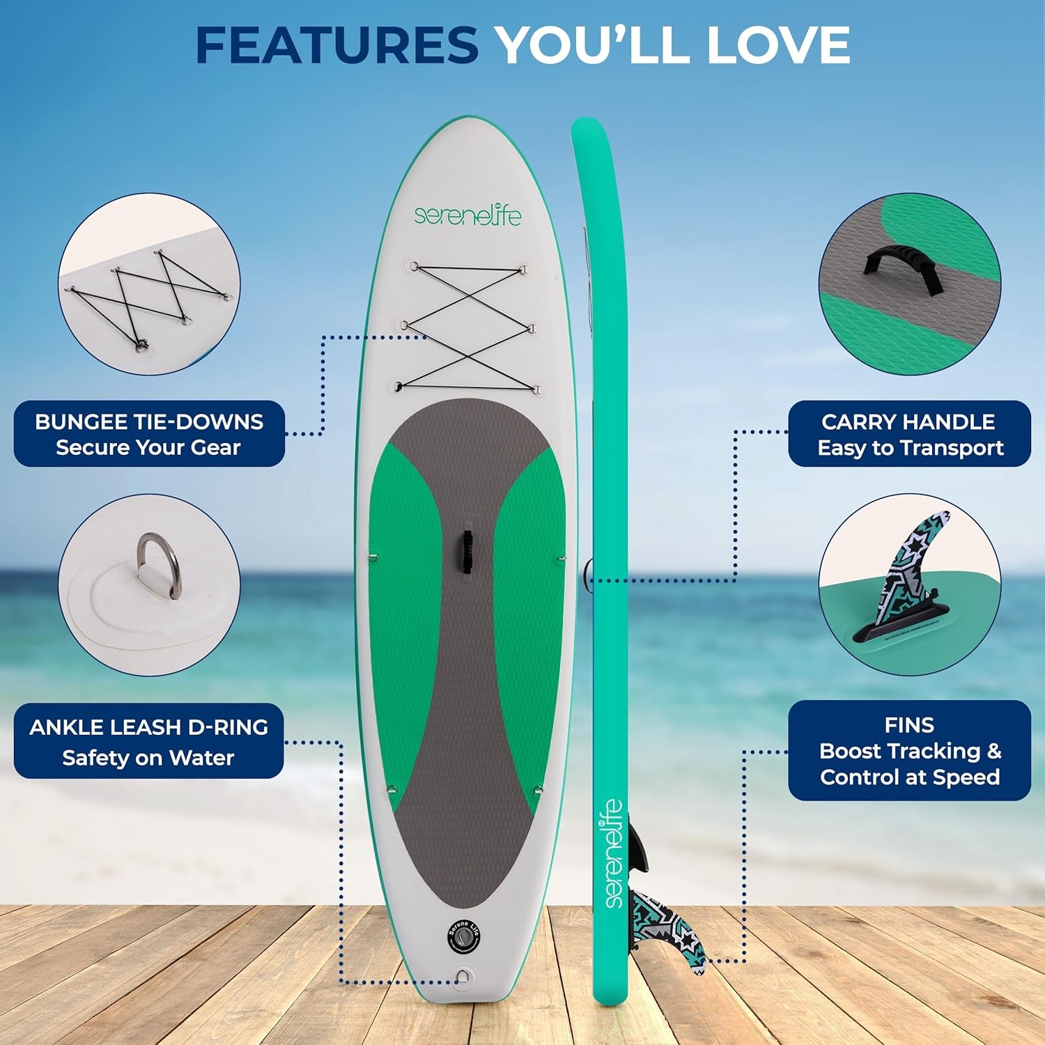 Stand up Inflatable Paddle Board with Premium SUP Accessories – Wide Stable Design with Non-Slip EVA Deck Pad for Adults and Youth of All Skill Levels