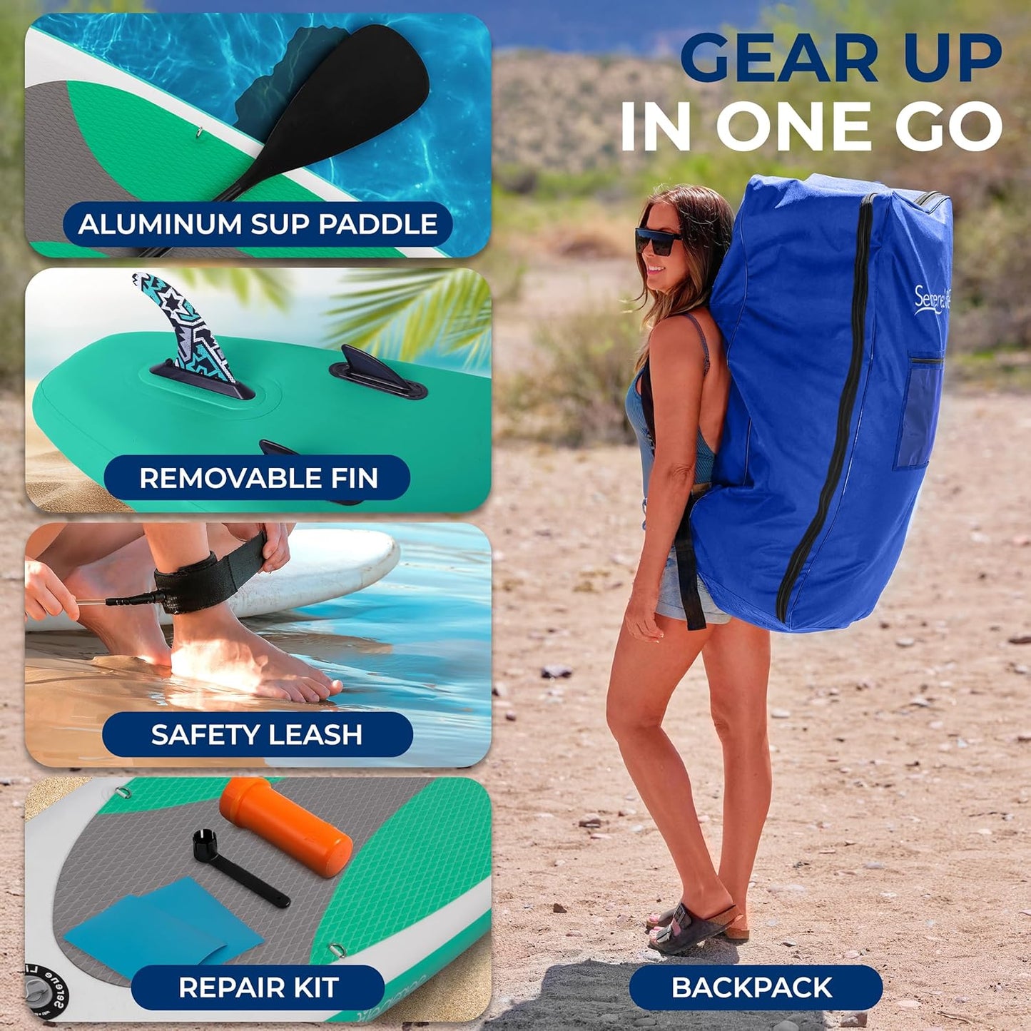 Stand up Inflatable Paddle Board with Premium SUP Accessories – Wide Stable Design with Non-Slip EVA Deck Pad for Adults and Youth of All Skill Levels
