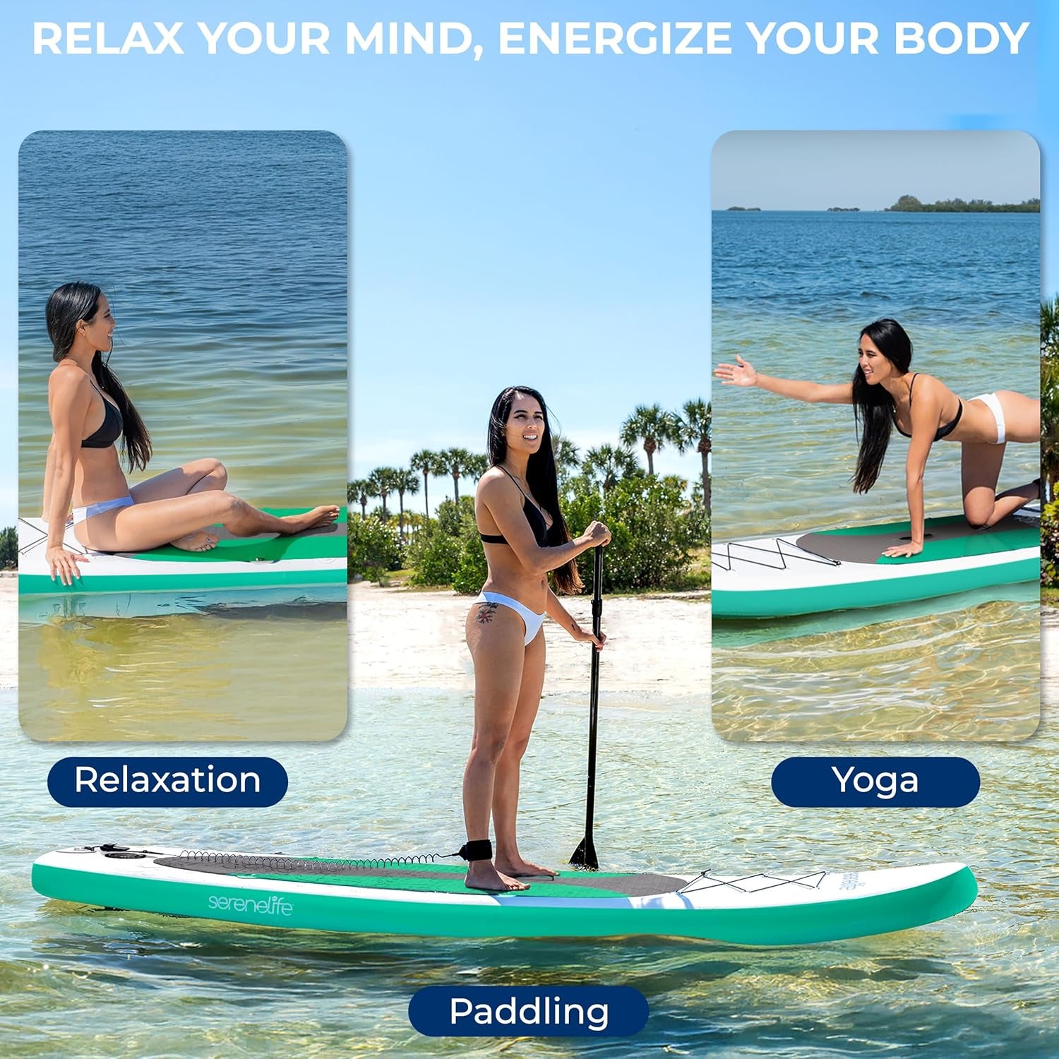 Stand up Inflatable Paddle Board with Premium SUP Accessories – Wide Stable Design with Non-Slip EVA Deck Pad for Adults and Youth of All Skill Levels