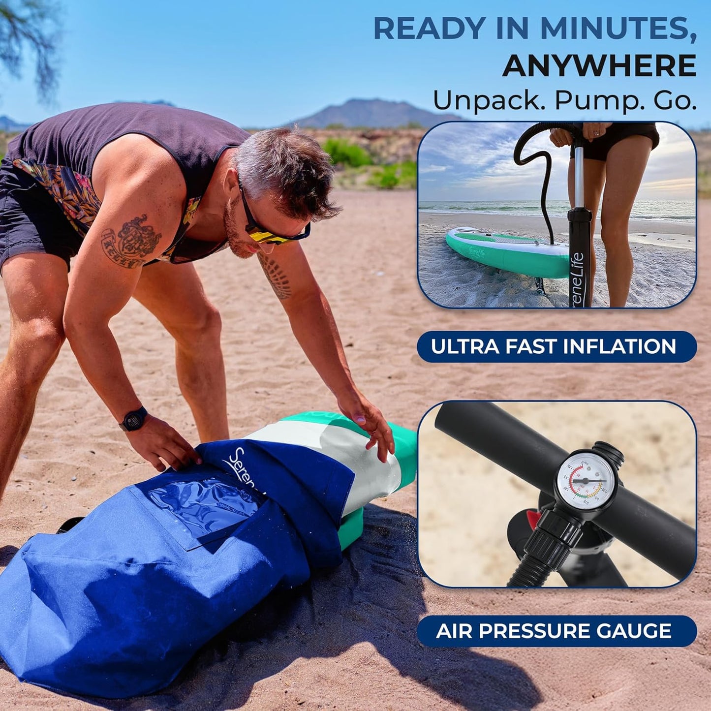 Stand up Inflatable Paddle Board with Premium SUP Accessories – Wide Stable Design with Non-Slip EVA Deck Pad for Adults and Youth of All Skill Levels