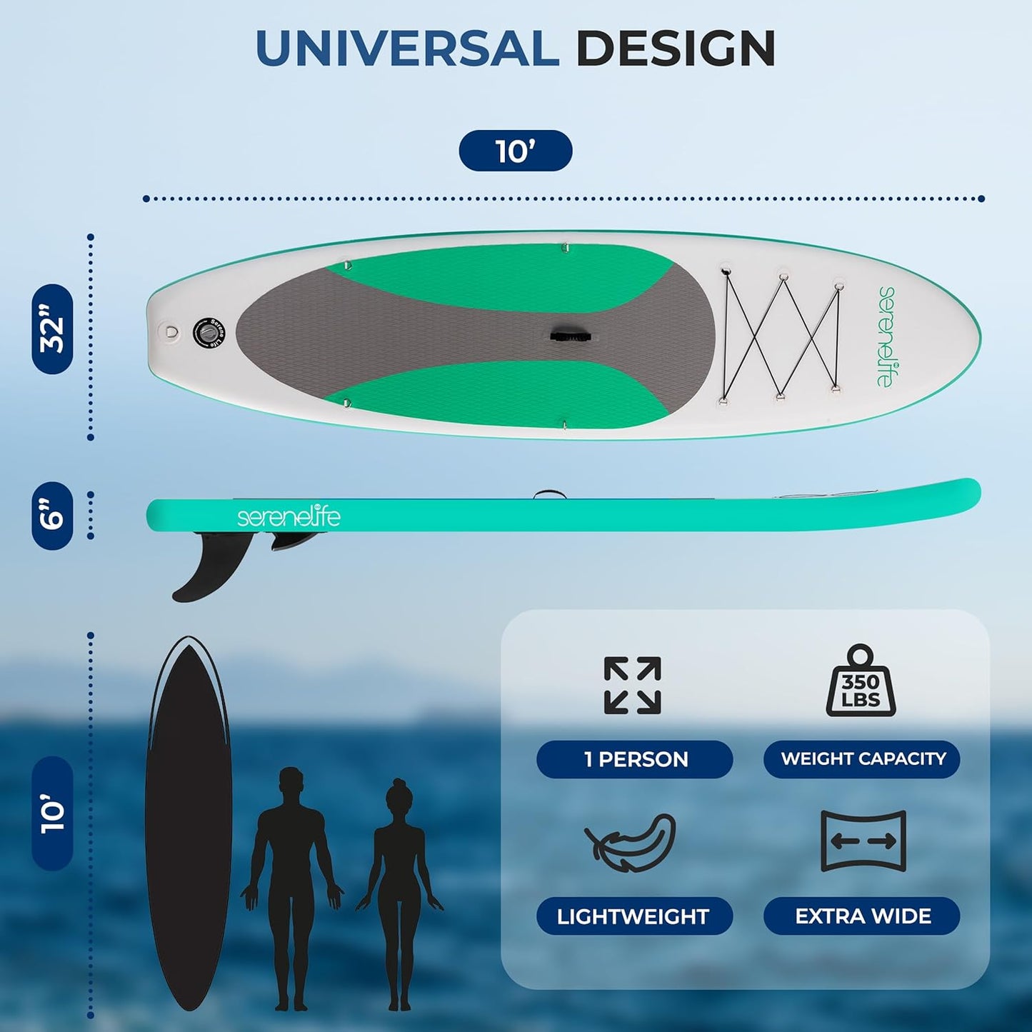 Stand up Inflatable Paddle Board with Premium SUP Accessories – Wide Stable Design with Non-Slip EVA Deck Pad for Adults and Youth of All Skill Levels
