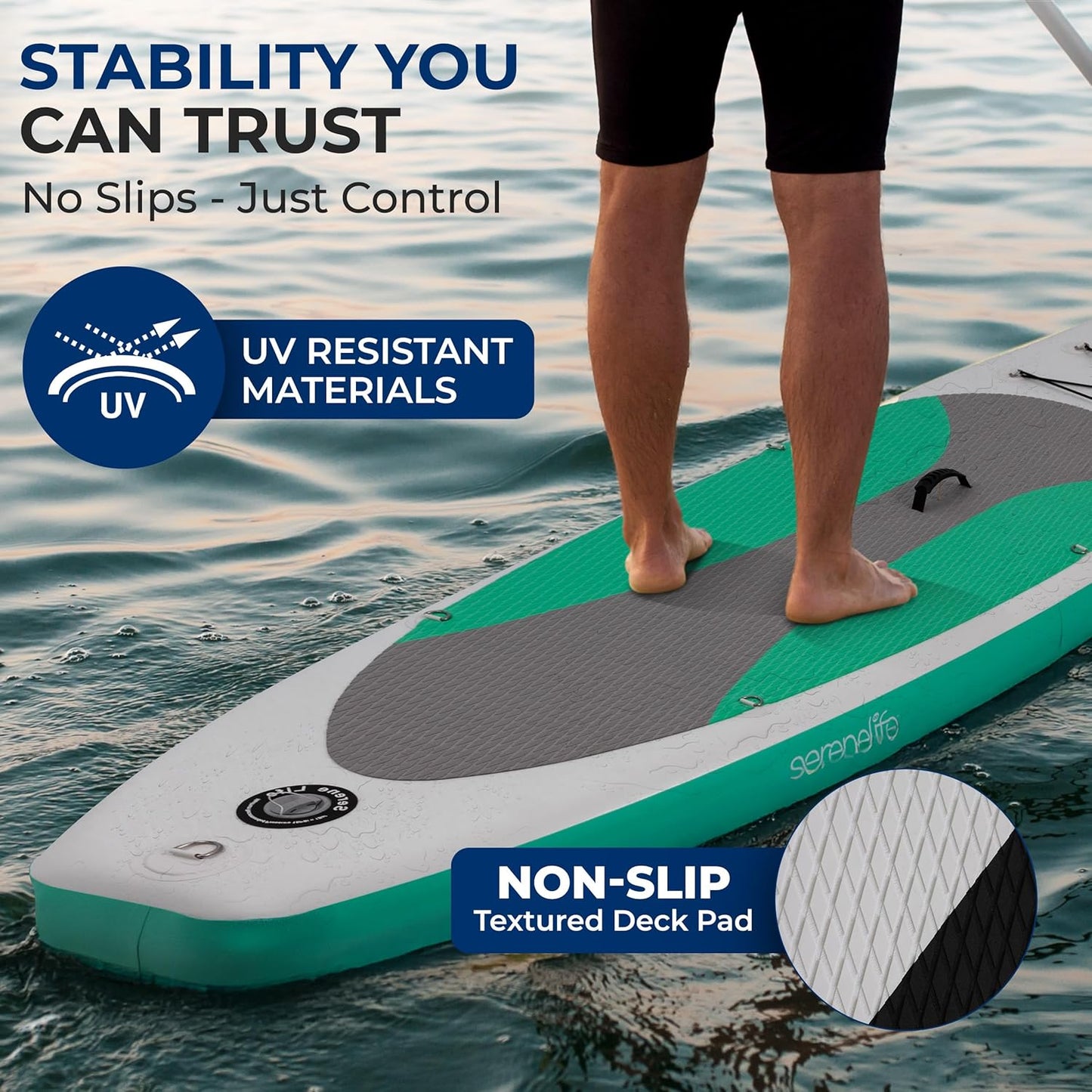 Stand up Inflatable Paddle Board with Premium SUP Accessories – Wide Stable Design with Non-Slip EVA Deck Pad for Adults and Youth of All Skill Levels